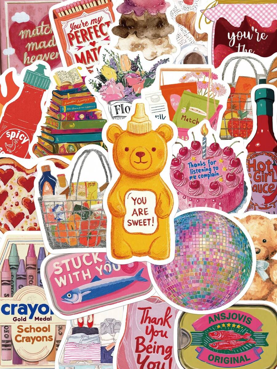 50 piezas Pegatinas lindas Estética Pegatinas impermeables de PVC Adecuado para botellas de agua, álbumes de recortes, patinetas, equipaje, portátiles Suministros para fiestas temáticas DIY Calcomanías - Multicolor - Ver 1