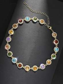 Elegant Stylish Colorful Rhinestones Necklace Decorative Accessories Holiday Birthday Party Gift For Girls - Vàng - Xem 3