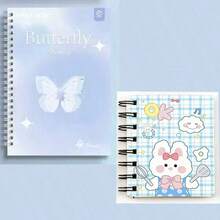 A5 Cute Notebook Spiral Bound Notebook, Minimalist Butterfly Dream Series + Cooking Rabbit Notebook - Multicolor - View 5