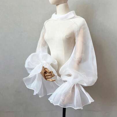 1件白色高品质星空网纱新娘可拆卸花瓣袖，莲花袖口，前卫颈部挂袖装饰手套