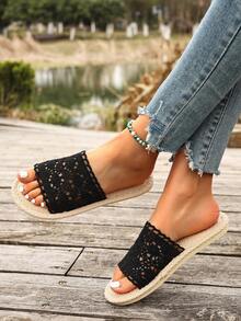 2026 Minimalist Open Toe Flat Slip-On Sandals, Suitable For All Seasons - Black - View 4