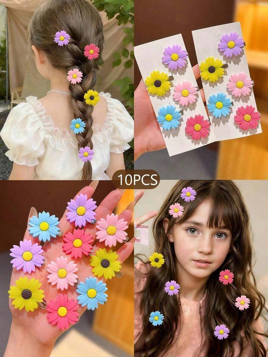 10pcs Sunflower Hair Clips, Korean Style Hairpins, Hair Accessories - 多色 3 - 查看 1