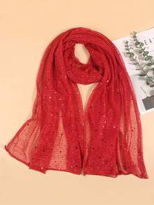 1pc Women's Lightweight Solid Color Sequin Bandana Scarf, Headscarf, Middle Eastern Hijab, Decorative Shawl, Sun Protection Beach Wrap, Suitable For Daily Use - Đỏ - Xem 2