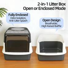 翻盖式封闭猫砂盆：多猫家庭的救星。采用翻盖式设计，双开口方便清洁。防溅设计有效防止猫砂溢出，显著提升养猫体验。 - 52*38*36CM - 查看 5