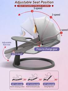 Columpio Mecedora Eléctrica Bebé Con Mosquitero Cuna Música Gris Floreado - Gris - Ver 3