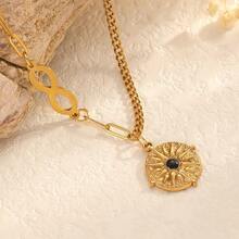 1 pieza Collar de acero inoxidable con colgante de símbolo del infinito chapado en oro de 18K, joyería minimalista de moda para mujeres - Dorado - Ver 2