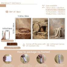 3件套基督教壁画套装“从受难到复活”。复活节礼物。基督教数字海报，适用于家居装饰、房间装饰、卧室装饰、客厅装饰、浴室装饰、墙面装饰。可选配带框壁画。 - A - 查看 18