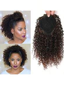 8 Inch Kinky Curly Ponytail Extension Drawstring Clip In Ponytail Natural Black Synthetic Hairpiece Fluffy Afro Curly Pony Tail For Women - Multicolor - View 13