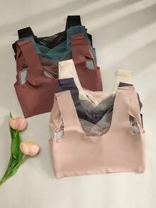 6 Pieces Women's Large Bra Gathered Soft Ice Silk Seamless Top Bra Lace No Wire Ring Summer Bra Tops Underwear - 彩色 - 查看 4