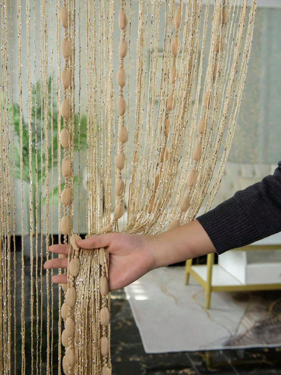 1PC Door String Curtain Fashionable Flat Gold Ribbon Thread With Shaggy Tassel Room Divider Window Door Decor For Home Bedroom Living Room - 多色 - 查看 1