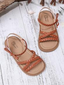 Kids' Flat Sandals With Hook & Loop - Comfortable Breathable Casual Summer Shoes - Brown - View 7