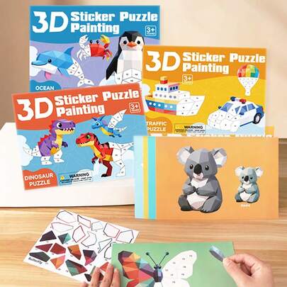 3D Sticker Puzzle Set, & Reusable, Thick Paper Material & Adhesive Stickers, 3D Sticker Puzzle Painting Kit, Educational Toy With Transportation Pattern, Rectangular Shape, Numbered Stickers For Matching Details, Develops Spatial Awareness And Fine Motor Skills, Preschool & Classroom Supplies