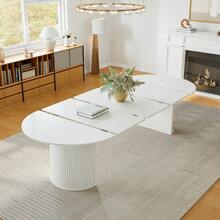 45"-105"|Table Only|Transformer Table - MDF Wood Extendable Round Dining Table, Expandable Dining Table, Elegant And Functional Design, Perfect For Dining Room,White - 白色 - 查看 2