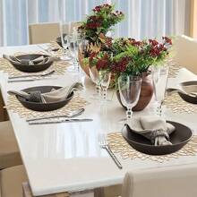 10pcs Elegant Golden Floral Lace-Patterned PVC Placemats & Coasters Set - Heat-Resistant, Non-Slip Round Table Mats With Intricate Leaf Design, For Weddings, Parties, Christmas, Everyday Dining - Easy-Clean Durable Table Deco - Gold - View 2
