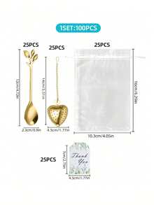 1/100/200pcs Wedding Favor Set Wedding Guest Return Gifts,Wedding Souvenirs,Includes Heart,Shaped Tea Infuser,Mini Tea Spoon,Thank You Card,Transparent Organza Bag,Suitable For Birthdays,Parties,Wedding Party Supplies,Favors,Guest Gifts - Multicolor - View 13
