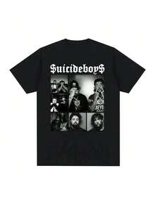 [New Products Arrive With Great Power] Suicideboy Era Tour Graphics Print T-Shirts For Men Harajuku Hip Hop Rock Style T Shirts Unisex Fashion Oversized Street T Shirt -Sports Casual T-Shirts ,New Years Outfit  Unisex T-Shirts For Summer Outings - 黑色 - 查看 7