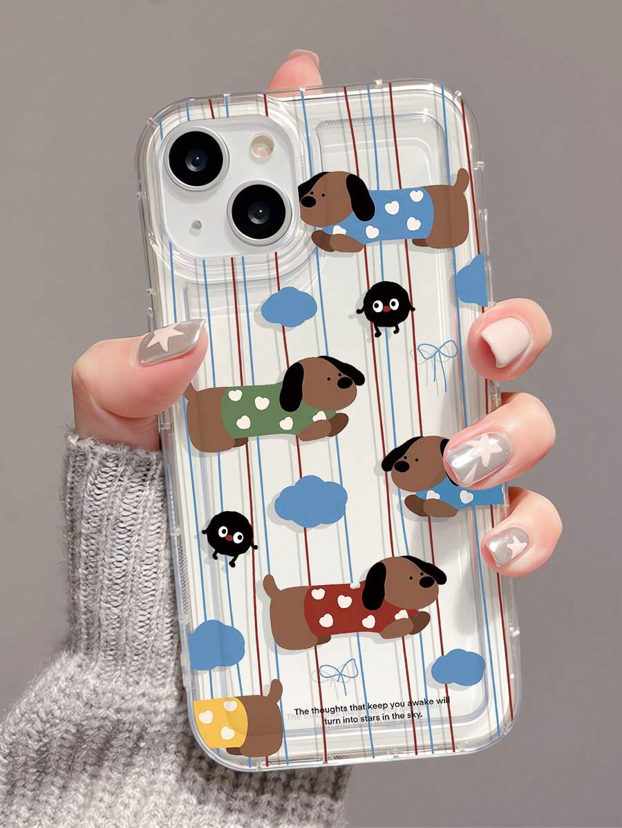 1个线条条纹小狗涂鸦图案全包覆式TPU手机壳，兼容 16/16Pro/16Plus/16ProMax、11/11Pro/11ProMax、12/12Pro/12ProMax、13/13Pro/13ProMax、14/14Plus/14Pro/14ProMax、15/15Pro/15Plus/15ProMax - 彩色 - 查看 1