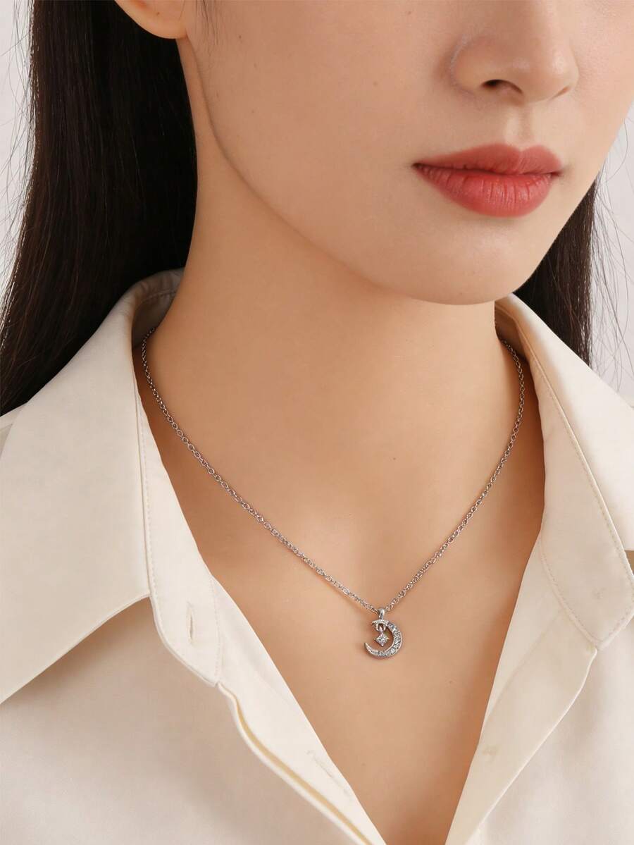 Collar de clavícula con colgante elegante y fresco de gota de agua con circonita, cadena de clavícula simple - Plateado - Ver 1