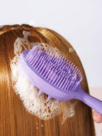 一套干湿两用梳子，硅胶手柄长毛双面洗发梳，按摩梳，双头设计，可深层按摩头皮，促进头发生长，柔软硅胶头皮清洁梳，干湿两用，返校、旅行必备，女士美发配件，梳子