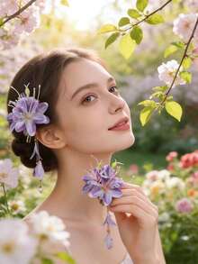 2个女士清新优雅仿薰衣草花朵珍珠发夹，适合日常佩戴，居家、学校、海滩、办公室、派对、节日、生日、返校、新年、情人节、母亲节、婚礼、音乐节、毕业典礼等场合。 - 紫色 - 查看 1