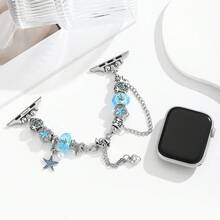 1pc Women's Stainless Steel Beaded Chain Watch Band Strap Fits 38/40/41/42/44/45/49mm For Apple Watch Ultra/SE/8/7/6/5/4/3/2/1 - Silver - View 2