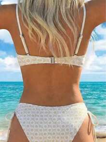 女士向日葵性感吊带露背比基尼套装度假 - 杏色 - 查看 4