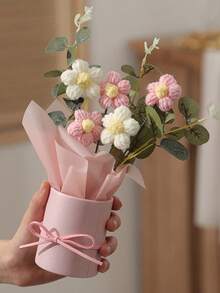 手工编织仿真毛线花束，布艺针织仿真花，含纸质花瓶，5朵钩编毛线花，适合作为礼物送给妈妈、朋友，也适合周年纪念、情人节、生日、家居装饰、毕业典礼、仿真植物、节日礼物/送给家人的最佳礼物。 - 彩色 - 查看 22