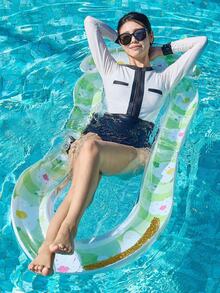 1件亮片花朵充气躺椅，水上充气漂浮垫，成人漂浮床，泳池漂浮垫，水上躺椅，泳池派对，沙滩娱乐 - A - 查看 3