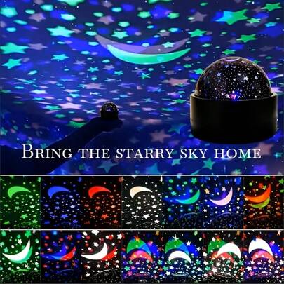 Een gloednieuwe zwarte sterrenhemelprojectie met maanmotief, sfeerverlichting/kamerdecoratieprojector/dynamisch knipperend nachtlampje, geschikt voor slaapkamer, woonkamer, KTV, kantoor en bar. Een perfect kerstcadeau!
