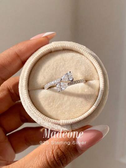 Stylever 1枚925纯银水滴形立方氧化锆戒指，适合女士日常搭配，也可作为派对配饰，高品质女士戒指，精致珠宝礼品。