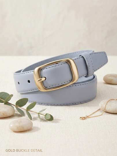 金色方形合金扣女士纯色可调节腰带，百搭时尚配饰，适合休闲、运动、正式场合、上学、通勤、海滩等各种场合，可搭配牛仔裤、长裤、裙子、连衣裙——是复活节、节日、生日的完美礼物。