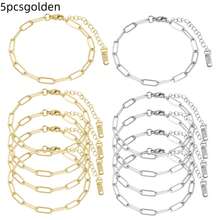 5pcs Paperclip Chain Bracelet Set, Stainless Steel Adjustable Pendant Bracelet With Lobster Clasp, Suitable For DIY Jewelry Making (Gold + Silver) - Star - View 8