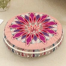 1个波西米亚风格靠垫/枕头，适用于冥想垫、椅垫、凳垫，聚酯纤维填充，短绒数码印花圆形垫，加厚填充 - A - 查看 6