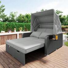 Poly Rattan Garden Furniture For 2 People, Garden Sofa, Lounge Sofa, Removable Canopy, Poly Rattan And Foam, Grey - Grey - View 6
