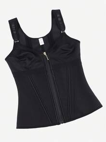 Black Zipper Shapewear Top, Tummy Control Waist Trainer Adjustable Strap Corset Bustier Vest - Black - View 5
