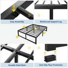 Allewie Twin/Ful/Queen/King Size Bed Frame, 14 Inch Metal Platform Bed Frame With 4000LBS Heavy Duty Steel Slats Support, Noise Free, Easy Assembly, No Box Spring Needed, Black - màu đen - Xem 4