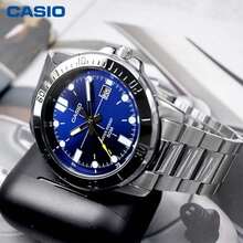 Casio 卡西欧经典男士潜水表，蓝色表盘，不锈钢表带，50米防水运动腕表 - 均碼 - 查看 5