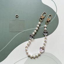 Fashionable Polka Dot Transparent Heart-Shaped Phone Lanyard, Handmade Faux Pearl Glass Bead Phone Charm, Valentine's Day Gift - Multicolor - View 18