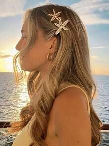 Women's Sweet And Elegant Star Pearl Fully Studded Hair Clip, Lightweight And Portable Anti-Slip Durable, Suitable For Daily Or Beach Date Fashion Accessory, Perfect Gift For Friends And Family On Vacation,Summer,Holiday,Travel, Head Accessories - Multicolor - View 8