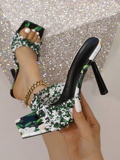 Fashionable Women's High Heel Rhinestone Sandals