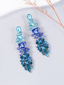 juran 1 Pair Luxury Exaggerated Glass Rhinestone Gradient Color Dangle Earrings, Suitable For Party, Wedding, Holiday - Blue - View 2