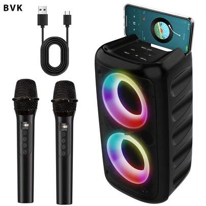 Altavoz inalámbrico de pie MOS-3317 actualizado, altavoz portátil inalámbrico TWS de alta calidad para exteriores con luces ambiente RGB, altavoces duales, micrófono con cable/inalámbrico, adecuado para reuniones en el hogar, fiestas de cumpleaños, camping