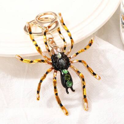 Llavero de araña grande exagerada personalizada de estilo europeo y americano, llavero de metal con colgante, pequeño regalo al por mayor, accesorios de aleación de zinc con estampado de leopardo y estilo bohemio, verano