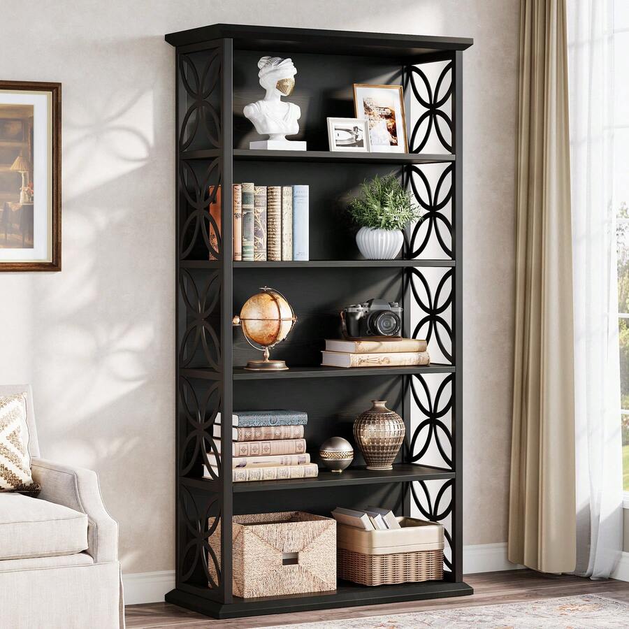 Tribesigns 6-Tier Tall Bookshelf, 71" Industrial Bookcase With Metal Frame, Freestanding Open Storage Shelves For Home Office, Living Room, Bedroom - Black - View 1