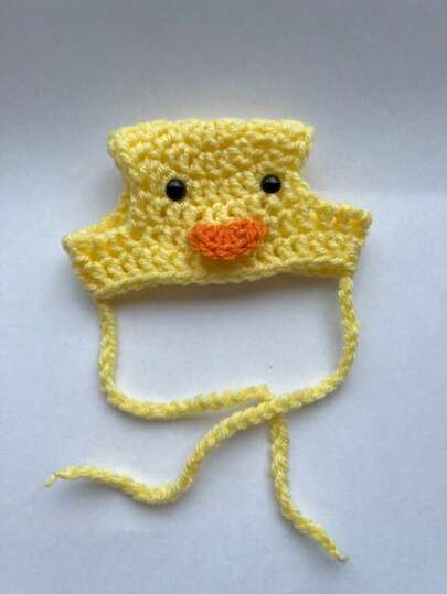Handmade Crochet Comfortable Pet Hat With Cute Duck Pattern, Suitable For Small Cats And Dogs