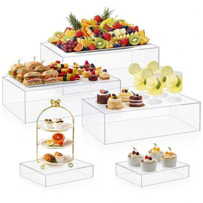 Juego de elevadores acrílicos transparentes de 6-11 pulgadas, caja de exhibición acrílica rectangular adecuada para mesa de comedor, mesa de postres, exhibición de alimentos y decoración, diseño de fondo hueco para uso en servicio de catering