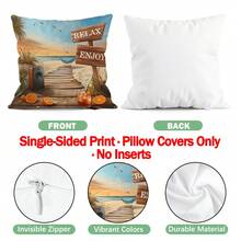4pcs Beach & Seascape Printed Velvet Pillow Covers, 100% Polyester, Living Room Sofa Bedroom Decor, No Pillow Insert, 40x40cm/45x45cm/50x50cm - Beach and Seascape Theme - View 3