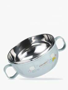 1个/卡通婴儿喂食碗，水果泥碗/材质：PP+不锈钢，双层设计/包含勺子和密封盖，两侧仿生手柄方便宝宝抓握。最大容量：300毫升 - 7710-輔食碗 - 查看 7