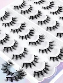 42 Pairs Mixed Style Natural Crossover False Eyelashes, Handmade Lengthened Thick Curly Eyelashes Artificial 3D Fuax Mink Eyelashes D Curvature Makeup Tools Hot Sellers For Daily Life,Gift For Women - 黑色 - 查看 7