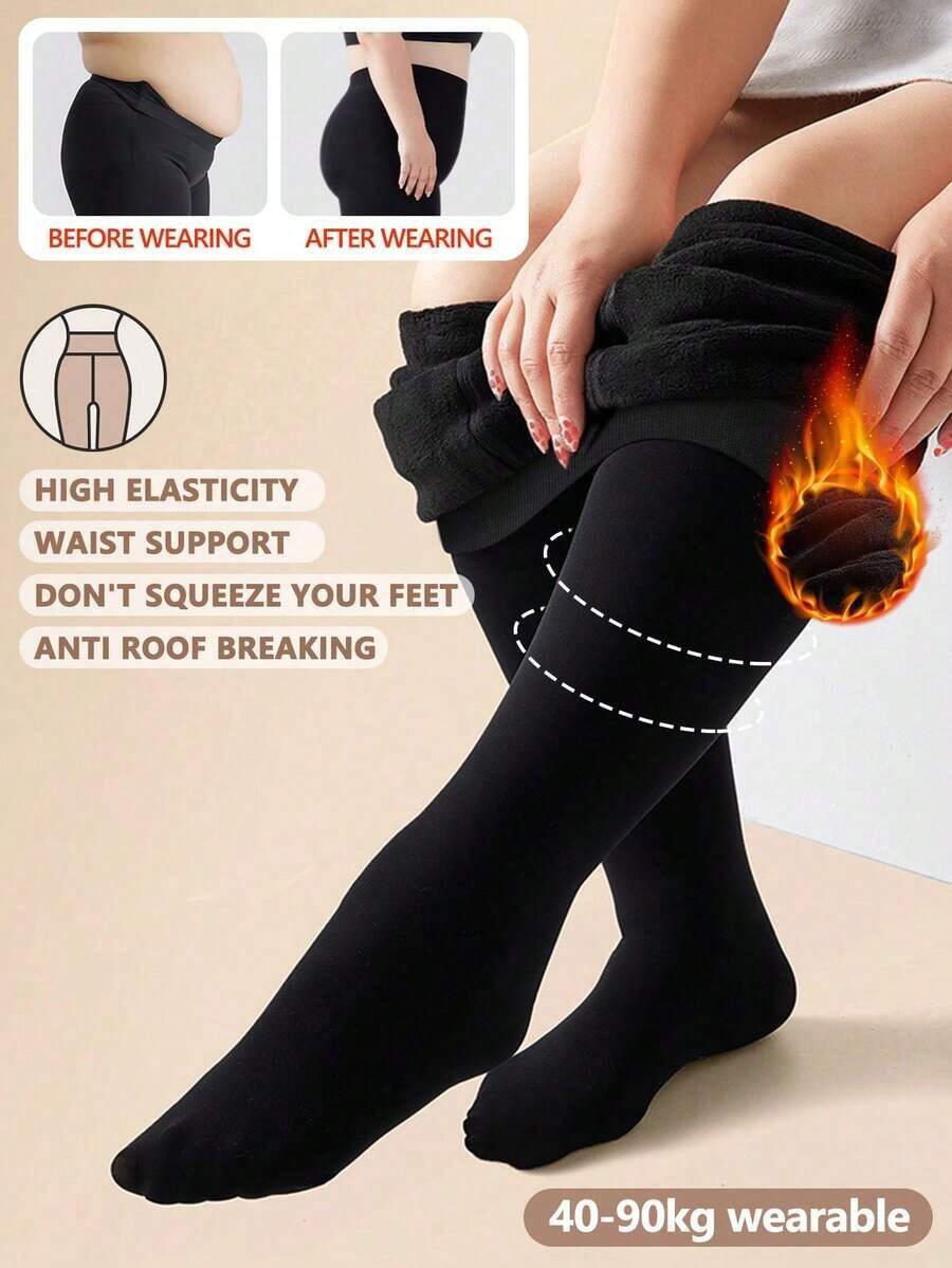 Black Tights Women High Waist Elasticity Thicken Thermal Tights Tights Women Plus Size Pantyhose Winter Fleece Thermo Tights High Waist Elastic Slim Translucent Similar To Pantyhose, Cozy - màu đen - Xem 1